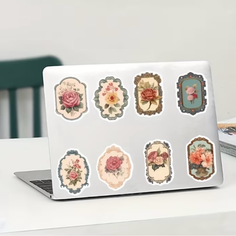 50 Flowers in Frames Stickers Vintage Floral Antique Style - Picture 5 of 7